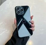 Скляний глянцевий чохол з лого Metal lens для iPhone 12 Black