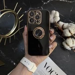 Чохол глянцевий силікон з кільцем тримачем для iPhone 14 Pro Black
