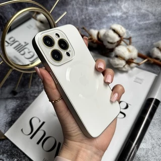 Чохол скляний з матовим обідком і магнітом Titanium Lux MagSafe для iPhone 13 Pro Max White