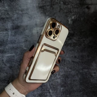 Глянцевий силіконовий чохол з захистом камери і карманом для карт для iPhone 13 Pro Max White