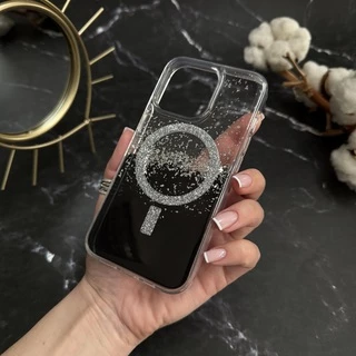 Чохол силіконовий з блискітками MagSafe для iPhone 14 Pro Max Silver