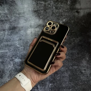 Глянцевий силіконовий чохол з захистом камери і карманом для карт для iPhone 16 Pro Black