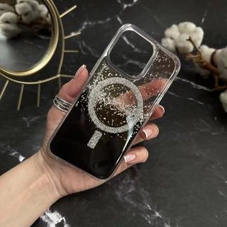 Чохол силіконовий з блискітками MagSafe для iPhone 15 Pro Silver