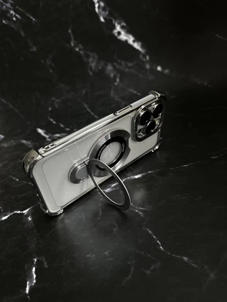 Чохол силіконовий ударостійкий з Magsafe і підставкою для iPhone 15 Plus Silver