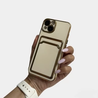 Глянцевий силіконовий чохол з захистом камери і карманом для карт для iPhone 14 White