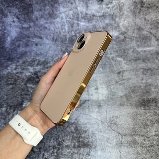 Чохол скляний з хромованим обідком Titanium Case для iPhone 14 Gold