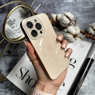 Чохол скляний з матовим обідком і магнітом Titanium Lux MagSafe для iPhone 13 Pro Gold