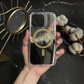Чохол силіконовий з блискітками MagSafe для iPhone 14 Pro Gold