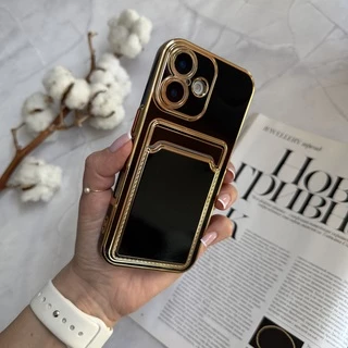 Глянцевий силіконовий чохол з захистом камери і карманом для карт для iPhone 16 Black