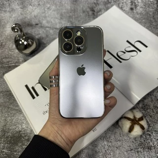 Чохол скляний з хромованим обідком Titanium Case для iPhone 14 Pro Silver