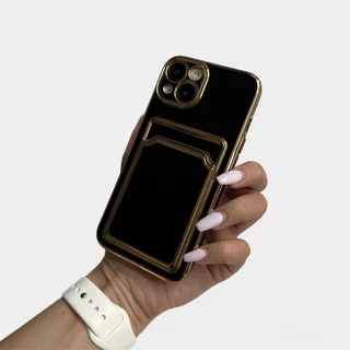 Глянцевий силіконовий чохол з захистом камери і карманом для карт для iPhone 14 Black