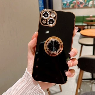 Чохол глянцевий силікон з кільцем тримачем для iPhone 14 Black