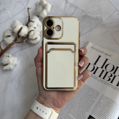 Глянцевий силіконовий чохол з захистом камери і карманом для карт для iPhone 16 White