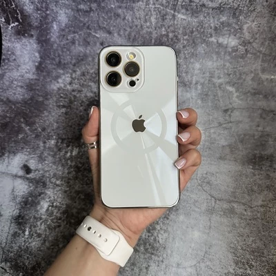 Чохол імітація скла Laser Disco case MagSafe для iPhone 14 White