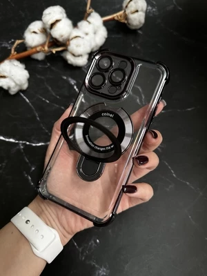 Чохол силіконовий ударостійкий з Magsafe і підставкою для iPhone 16 Pro Max Black