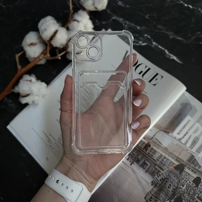 Чохол силікон ударостійкий з карманом для карток для iPhone 14 Прозорий