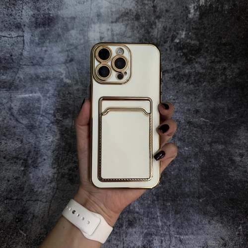 Глянцевий силіконовий чохол з захистом камери і карманом для карт для iPhone 13 Pro White