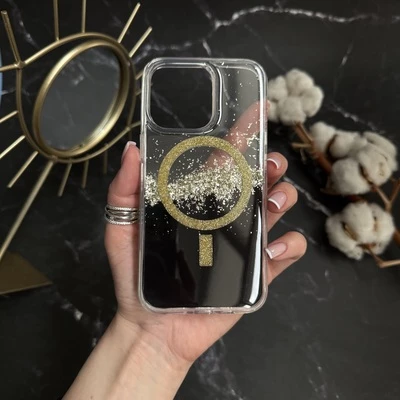 Чохол силіконовий з блискітками MagSafe для iPhone 14 Pro Max Gold