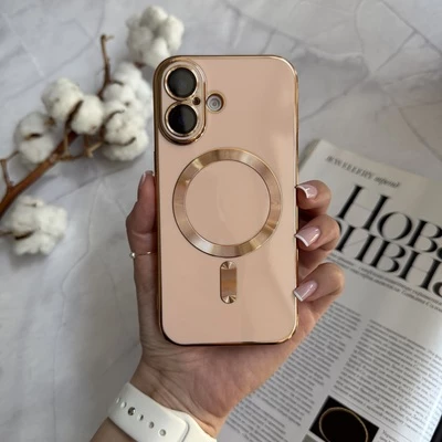 Чохол глянцевий силікон з Magsafe для iPhone 16 Pink Sand