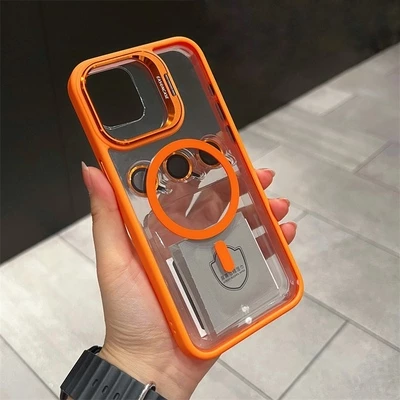 Чохол з металевою підставкою і скляний захист для обʼєктива з MagSafe для iPhone 16 Pro Papaya
