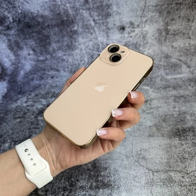 Чохол скляний з хромованим обідком Titanium Case для iPhone 14 Gold