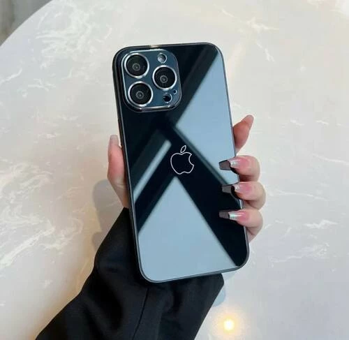 Скляний глянцевий чохол з лого Metal lens для iPhone 13 Black