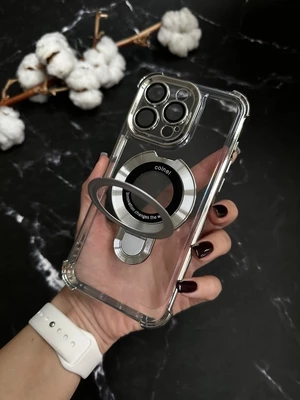 Чохол силіконовий ударостійкий з Magsafe і підставкою для iPhone 16 Silver