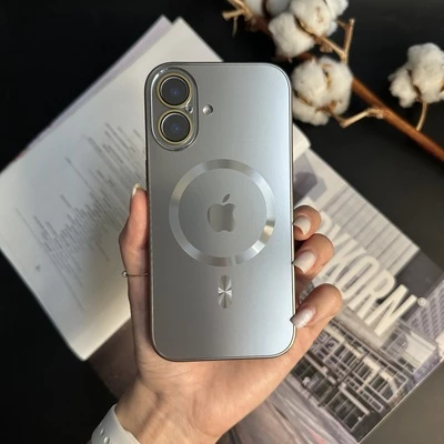 Чохол скляний з матовим обідком і магнітом Titanium Lux MagSafe для iPhone 16 Silver