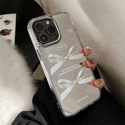 Чохол дзеркальний силіконовий з бантом Bow Case для iPhone 14 Pro Silver