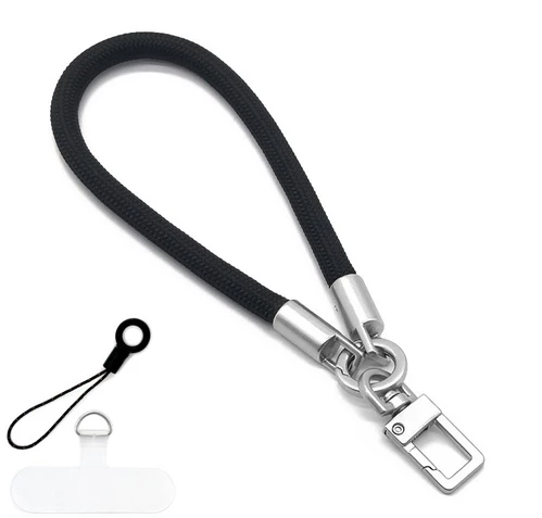 Плетений шнурок на руку для телефона з карабіном Icarer Black