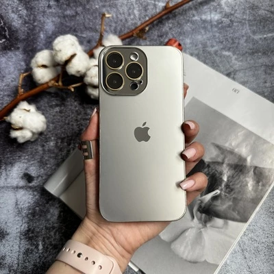 Чохол скляний з матовим обідком Titanium Lux Case для iPhone 14 Silver