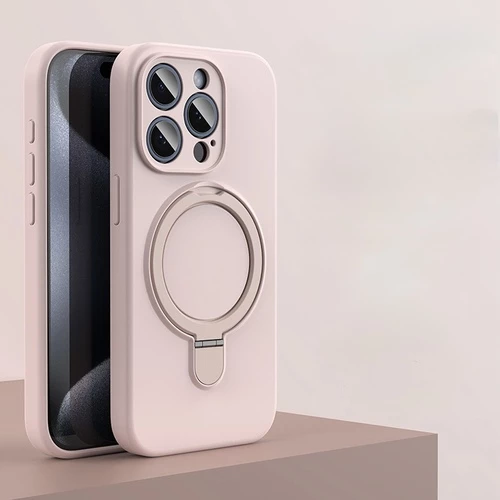 Силіконовий чохол з MagSafe та підставкою для iPhone 15 Pro Pink Sand