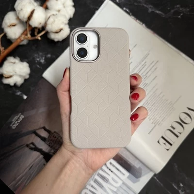 Чохол шкіряний Luxury leather case з магнітом MagSafe для iPhone 16 Silver