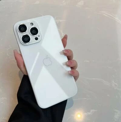 Скляний глянцевий чохол з лого Metal lens для iPhone 13 White