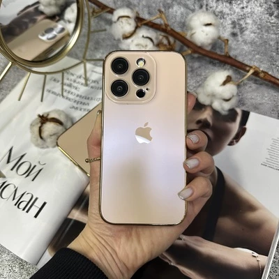 Чохол скляний з хромованим обідком Titanium Case для iPhone 14 Pro Max Gold