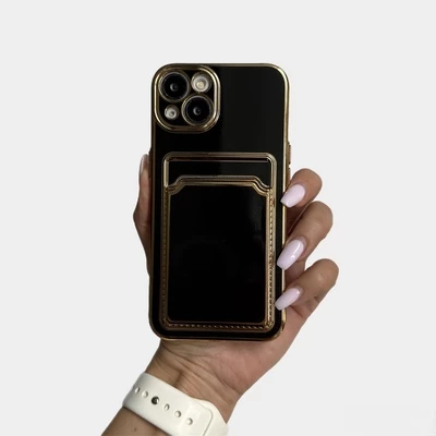 Глянцевий силіконовий чохол з захистом камери і карманом для карт для iPhone 15 Black