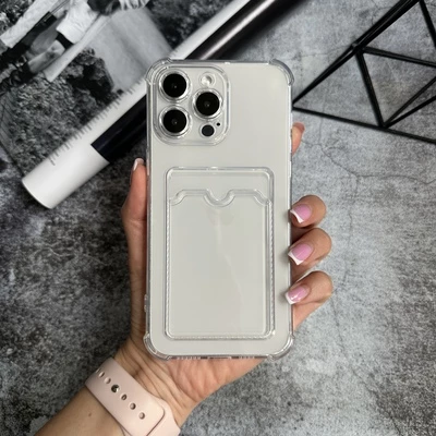 Чохол силікон ударостійкий з карманом для карток для iPhone 14 Pro Прозорий