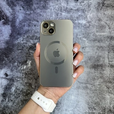 Чохол скляний з матовим обідком і магнітом Titanium Lux MagSafe для iPhone 15 Silver