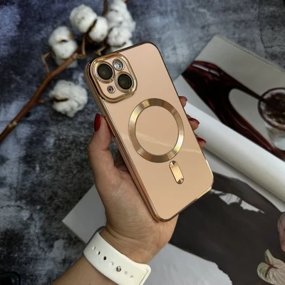 Чохол глянцевий силікон з Magsafe для iPhone 15 Pink Sand