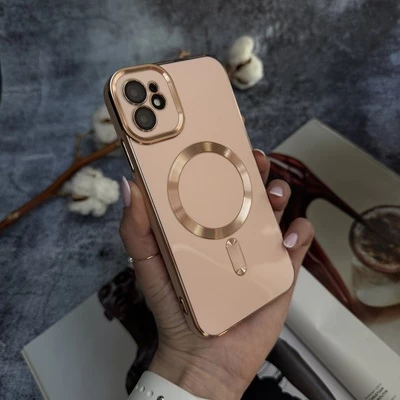 Чохол глянцевий силікон з Magsafe для iPhone 12 Pink Sand