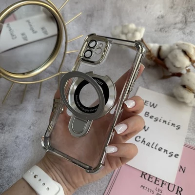 Чохол силіконовий ударостійкий з Magsafe і підставкою для iPhone 11 Silver