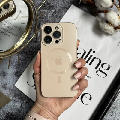 Чохол скляний з матовим обідком і магнітом Titanium Lux MagSafe для iPhone 16 Pro Gold