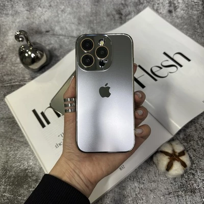 Чохол скляний з хромованим обідком Titanium Case для iPhone 14 Pro Silver