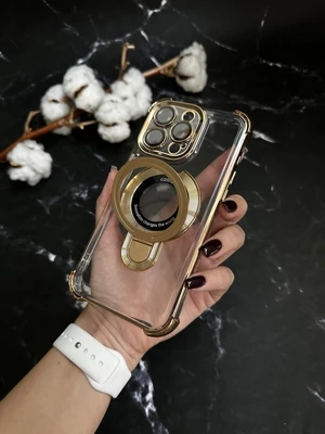 Чохол силіконовий ударостійкий з Magsafe і підставкою для iPhone 16 Gold