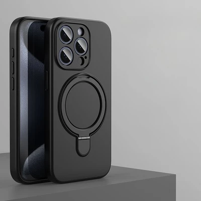 Силіконовий чохол з MagSafe та підставкою для iPhone 15 Pro Black