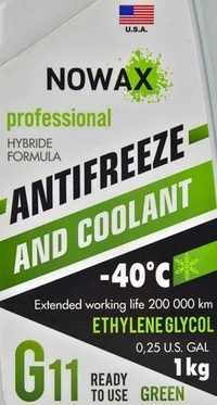 Антифриз Nowax G11 зелений -40 °C, 1 л готовий антифриз (NX01008)