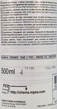 Гальмівна рідина Гальмівна рідина Citroen / Peugeot Pro DOT 4+ пластик (1610725580)