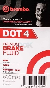 Гальмівна рідина Brembo DOT 4, 0,5 л гальмівна рідина (L04005)