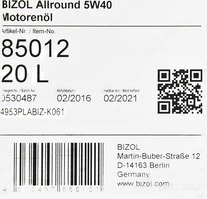 Моторна олива Bizol Allround 5W-40 20 л (B85012)