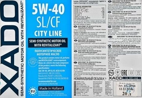 Моторна олива Xado Atomic Oil SL/CF City Line 5W-40 20 л (XA20508)